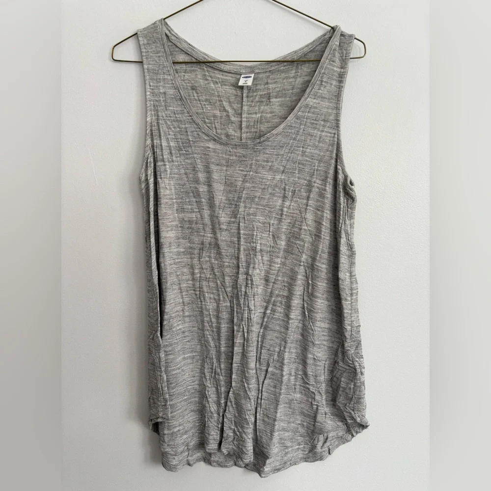 Relaxed Curved Hem Space Dye Marled Gray Scoop Neck Sleeveless Tank Top Medium - Picture 2 of 6